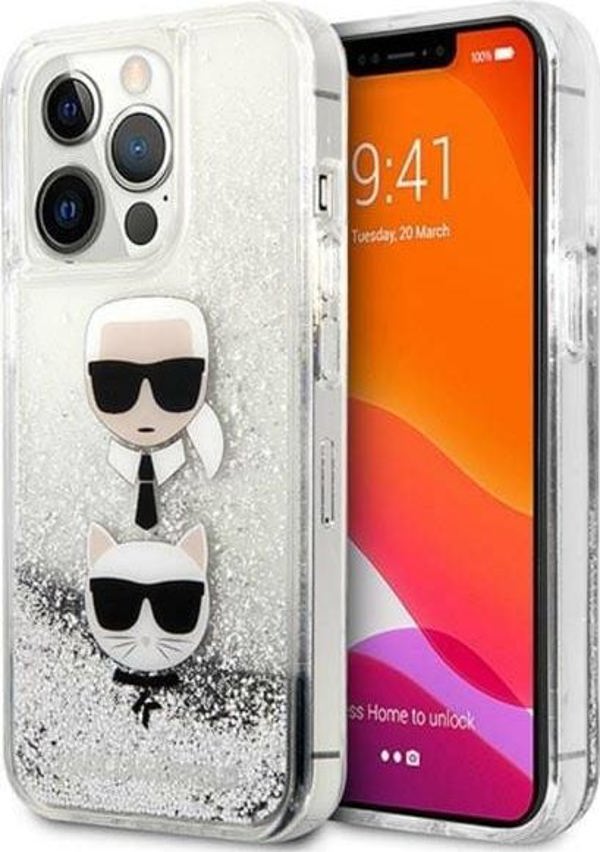 Κάλυμμα Karl Lagerfeld KLHCP13LKICGLS Apple iPhone 13 Pro ασημί σκληρή θήκη Liquid Glitter Karl&Choupette Head