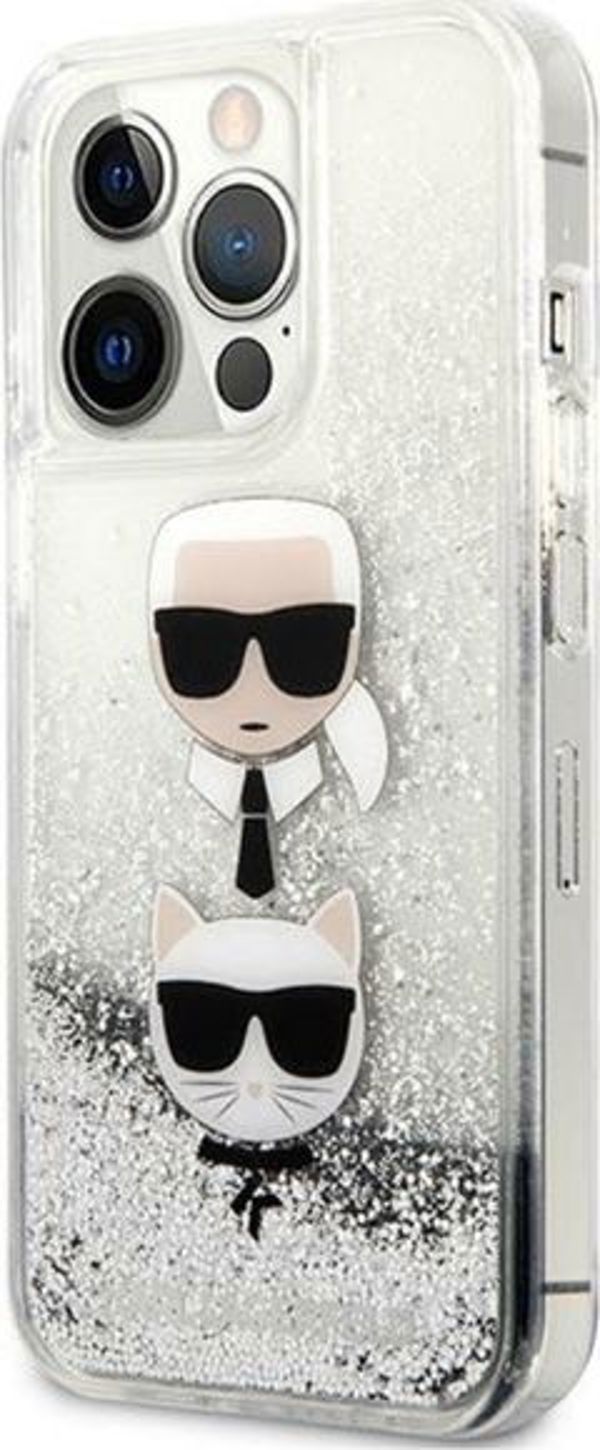 Κάλυμμα Karl Lagerfeld KLHCP13LKICGLS Apple iPhone 13 Pro ασημί σκληρή θήκη Liquid Glitter Karl&Choupette Head