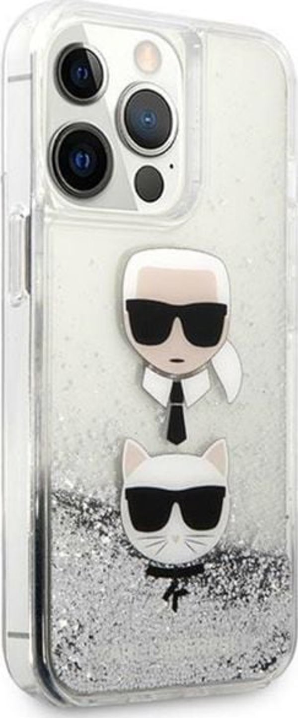 Κάλυμμα Karl Lagerfeld KLHCP13LKICGLS Apple iPhone 13 Pro ασημί σκληρή θήκη Liquid Glitter Karl&Choupette Head
