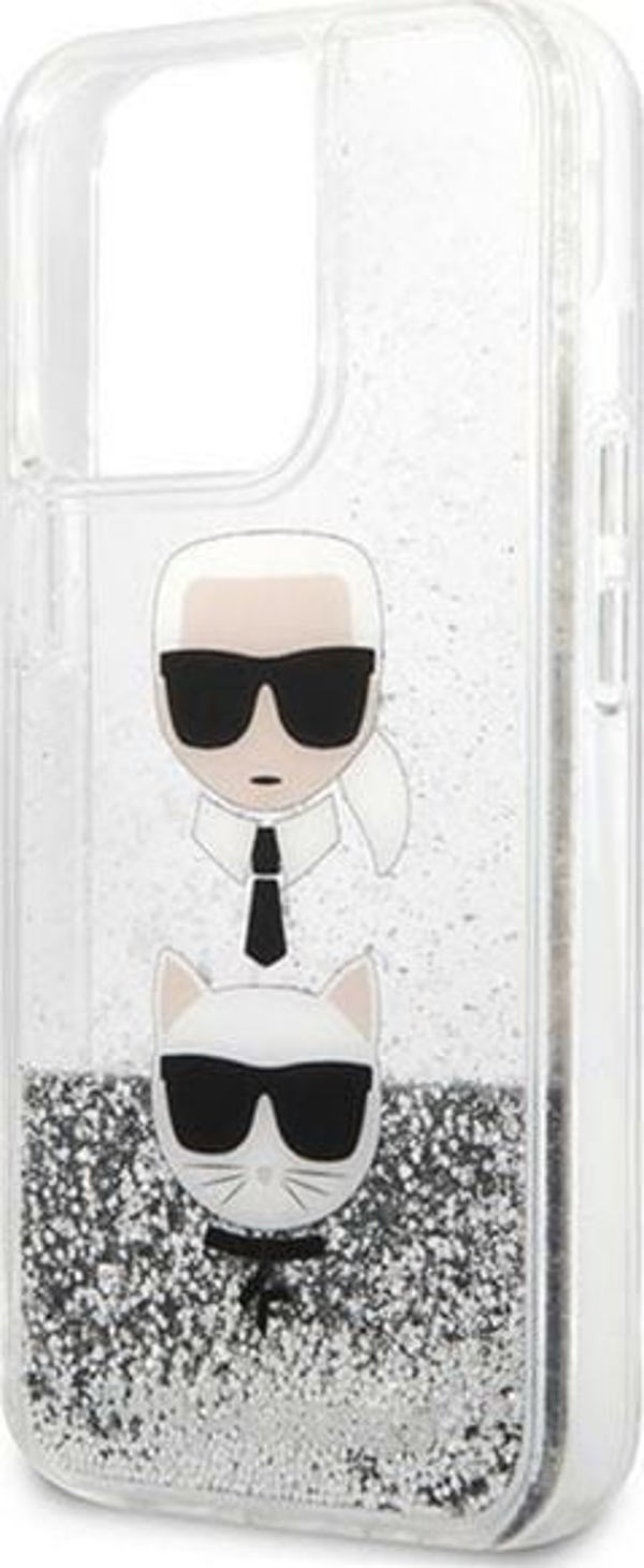 Κάλυμμα Karl Lagerfeld KLHCP13LKICGLS Apple iPhone 13 Pro ασημί σκληρή θήκη Liquid Glitter Karl&Choupette Head