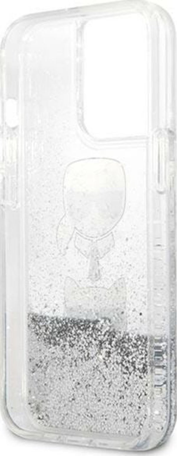 Κάλυμμα Karl Lagerfeld KLHCP13LKICGLS Apple iPhone 13 Pro ασημί σκληρή θήκη Liquid Glitter Karl&Choupette Head