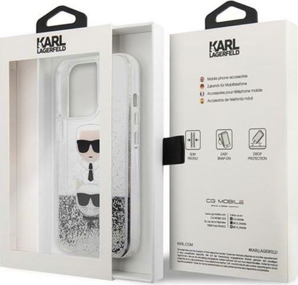 Κάλυμμα Karl Lagerfeld KLHCP13LKICGLS Apple iPhone 13 Pro ασημί σκληρή θήκη Liquid Glitter Karl&Choupette Head