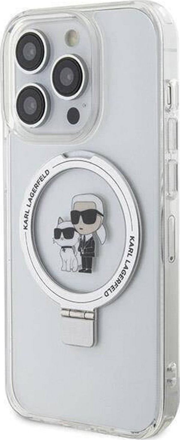Θήκη Karl Lagerfeld Karl Lagerfeld KLHMP13XHMRSKCH iPhone 13 Pro Max 6.7" λευκό/white σκληρή θήκη με βάση δαχτυλιδιού Karl&Choupettte MagSafe