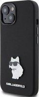 Κάλυμμα σιλικόνης Karl Lagerfeld KLHCP15MSMHCNPK iPhone 15 Plus 6.7" μαύρο με μεταλλική καρφίτσα Choupette