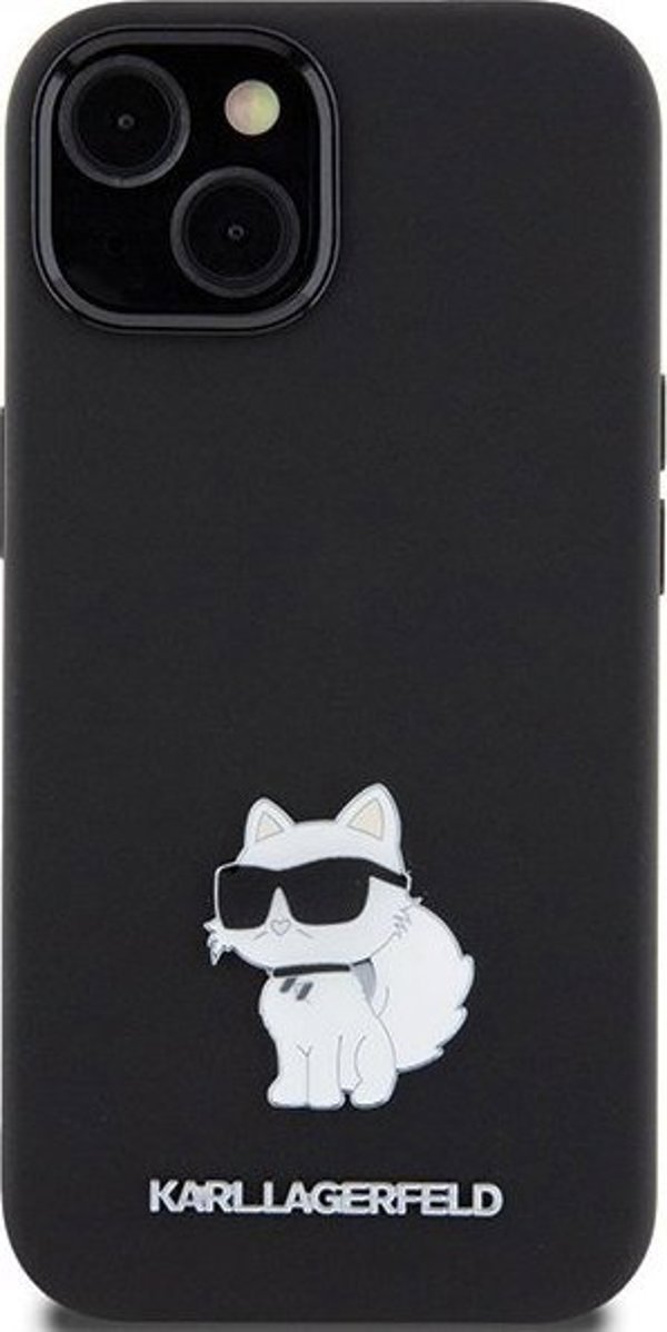 Κάλυμμα σιλικόνης Karl Lagerfeld KLHCP15MSMHCNPK iPhone 15 Plus 6.7" μαύρο με μεταλλική καρφίτσα Choupette