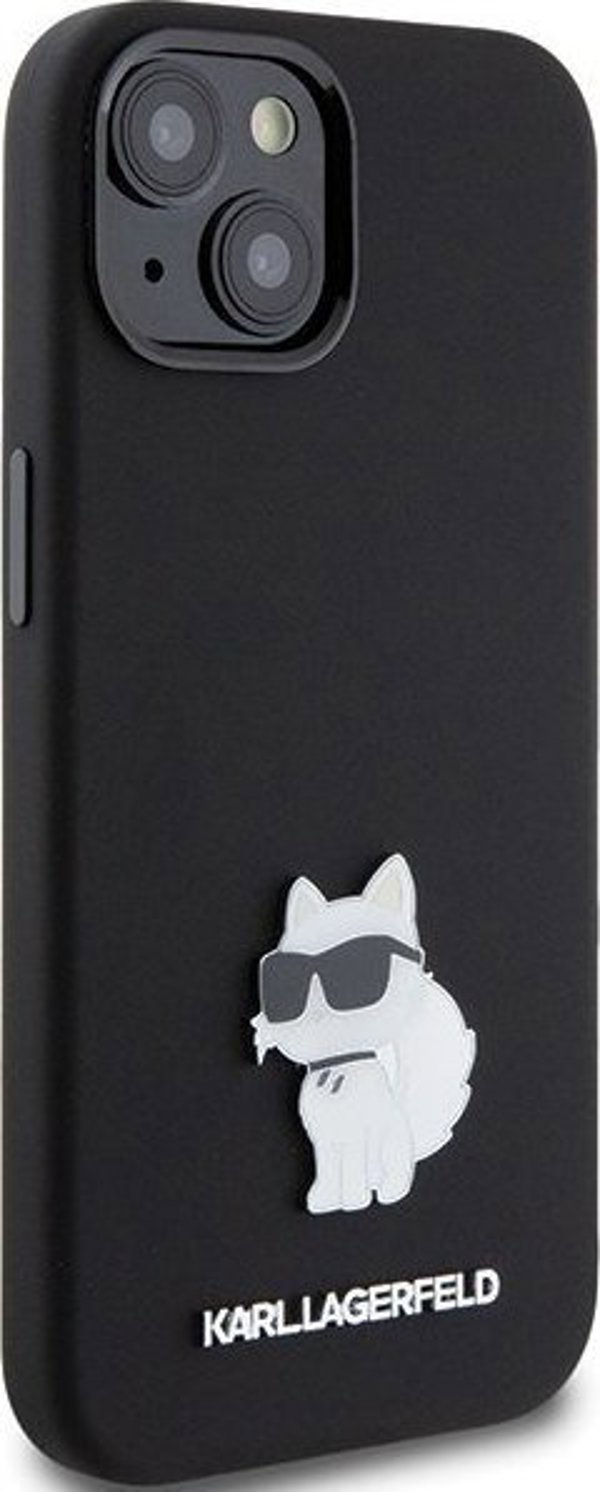 Κάλυμμα σιλικόνης Karl Lagerfeld KLHCP15MSMHCNPK iPhone 15 Plus 6.7" μαύρο με μεταλλική καρφίτσα Choupette