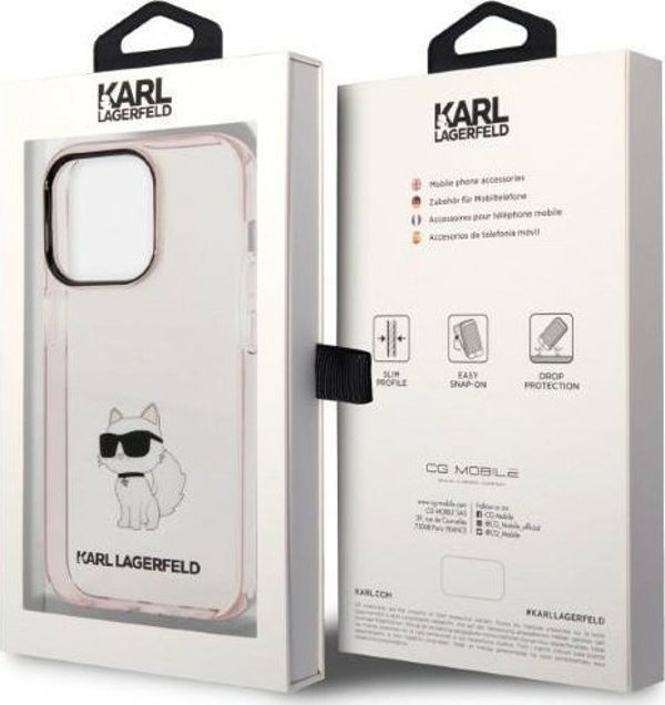 Σκληρή θήκη Karl Lagerfeld KLHCP14XHNCHTCP Apple iPhone 14 Pro Max ροζ Ikonik Choupette