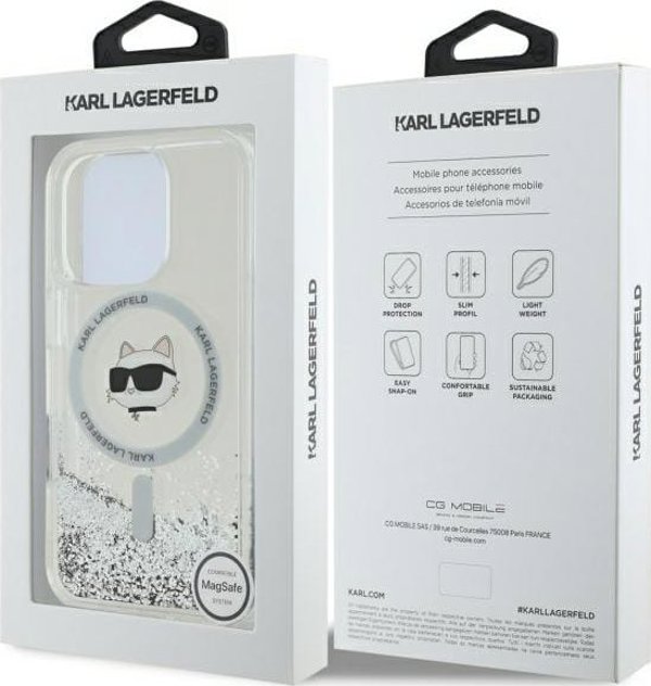 Σκληρή θήκη Karl Lagerfeld KLHMP16XLGCHSGH iPhone 16 Pro Max 6.9" διαφανής Liquid Glitter Choupette Head Magsafe