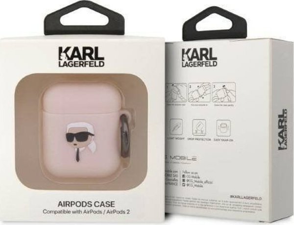 Κάλυμμα Karl Lagerfeld Etui Karl Lagerfeld KLA2RUNIKP Apple AirPods 2/1 ροζ Σιλικόνη Karl Head 3D