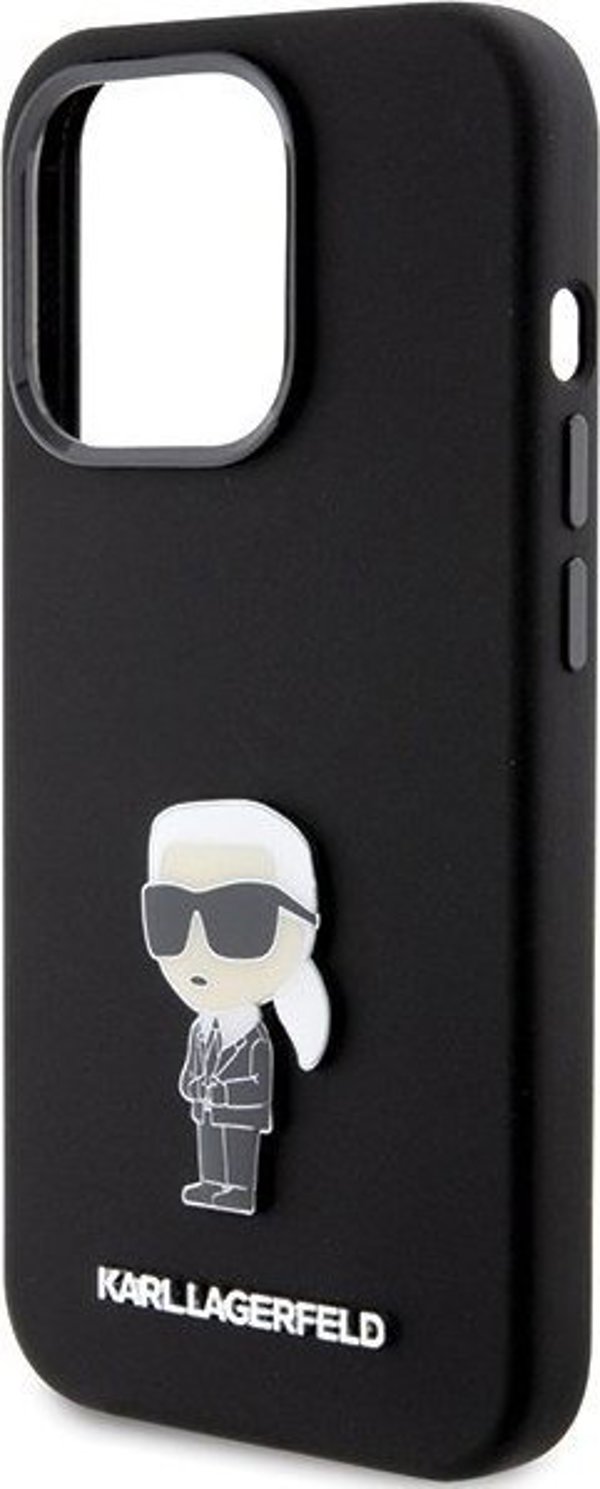 Κάλυμμα Karl Lagerfeld KLHCP15LSMHKNPK iPhone 15 Pro 6.1" μαύρο Σιλικόνη Ikonik Metal Pin