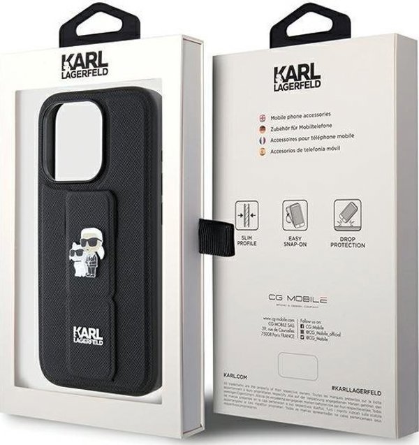 Karl Lagerfeld Karl Lagerfeld KLHCP15LGSAKCPK iPhone 15 Pro 6.1" μαύρη σκληρή θήκη Gripstand Saffiano Karl&Choupette Pins