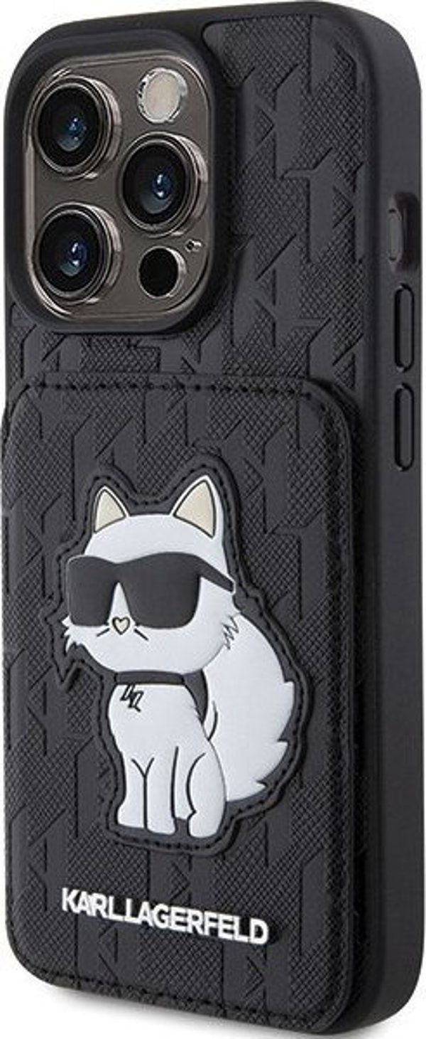 Karl Lagerfeld Karl Lagerfeld KLHCP15LSAKCNSCK iPhone 15 Pro 6.1" σκληρή θήκη μαύρη Saffiano με θήκες για κάρτες και βάση Monogram Choupette