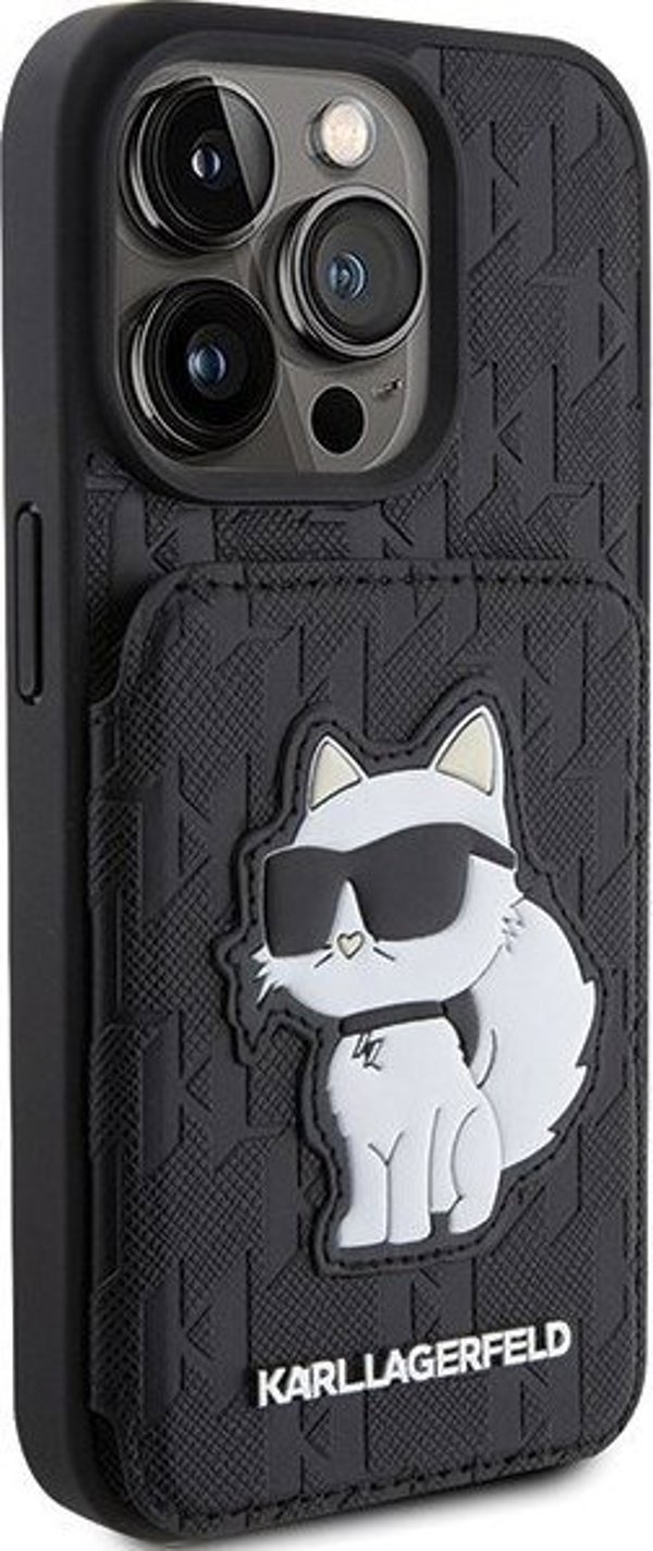 Karl Lagerfeld Karl Lagerfeld KLHCP15LSAKCNSCK iPhone 15 Pro 6.1" σκληρή θήκη μαύρη Saffiano με θήκες για κάρτες και βάση Monogram Choupette