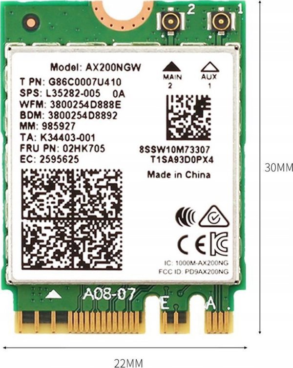 Κάρτα δικτύου Intel NIC WI-FI 6 AX200 2230 2x2