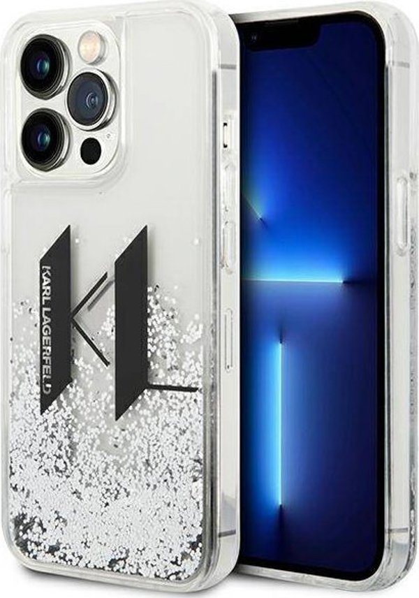 Karl Lagerfeld Θήκη Karl Lagerfeld Liquid Glitter Big KL HardCase για iPhone 14 Pro ασημί