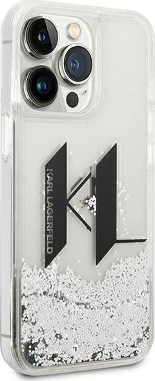 Karl Lagerfeld Θήκη Karl Lagerfeld Liquid Glitter Big KL HardCase για iPhone 14 Pro ασημί
