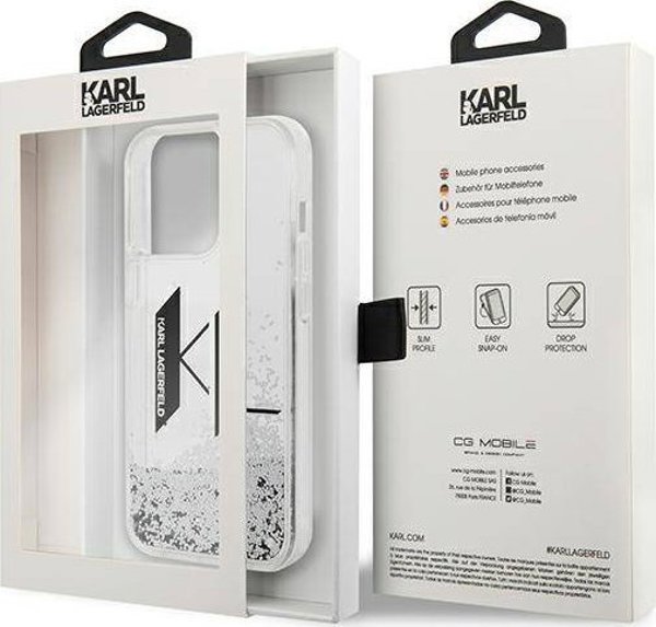 Karl Lagerfeld Θήκη Karl Lagerfeld Liquid Glitter Big KL HardCase για iPhone 14 Pro ασημί