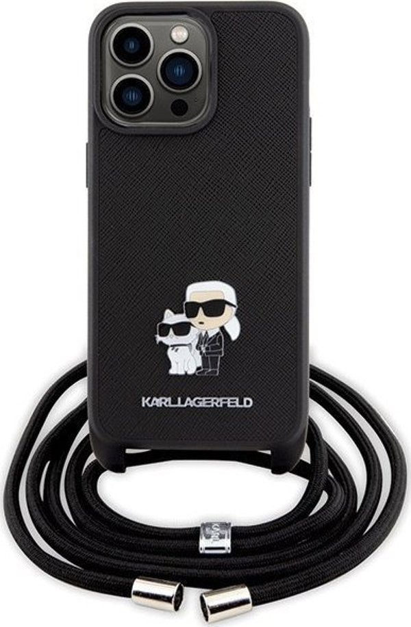 Karl Lagerfeld Karl Lagerfeld KLHCP15XSAKCPSK iPhone 15 Pro Max 6.7" σκληρή θήκη μαύρη Crossbody Saffiano Metal Pin Karl & Choupette