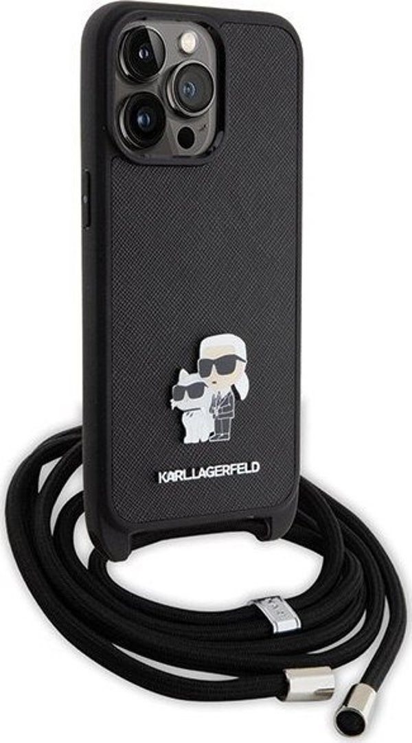 Karl Lagerfeld Karl Lagerfeld KLHCP15XSAKCPSK iPhone 15 Pro Max 6.7" σκληρή θήκη μαύρη Crossbody Saffiano Metal Pin Karl & Choupette