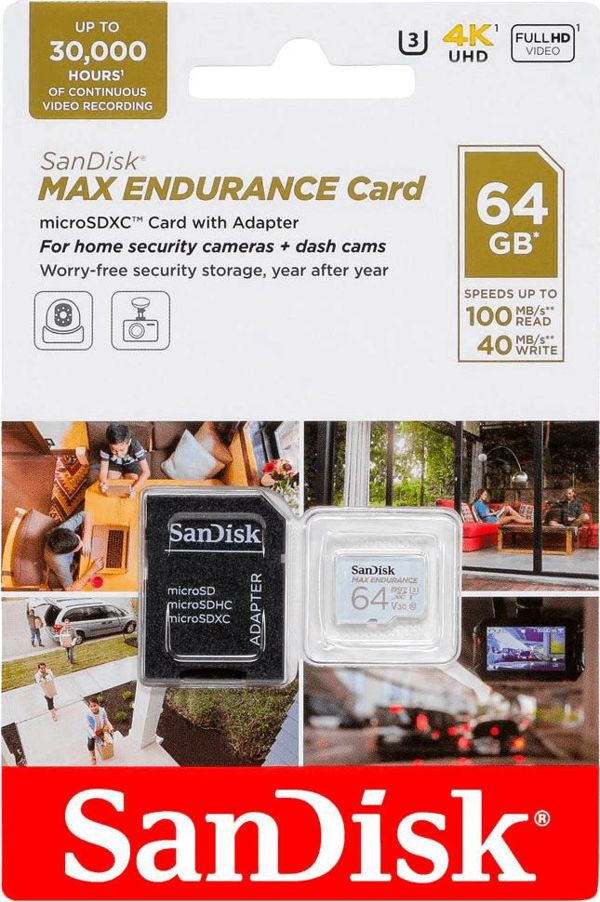 SanDisk Max Endurance MicroSDXC 64GB Κάρτα Μνήμης Class 10 UHS-I/U3 V30 για Dash Cam & Ασφάλεια