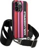 Σκληρή θήκη Karl Lagerfeld KLHCP14XSTSTP Apple iPhone 14 Pro Max ροζ με λωρίδες χρώματος και λουράκι