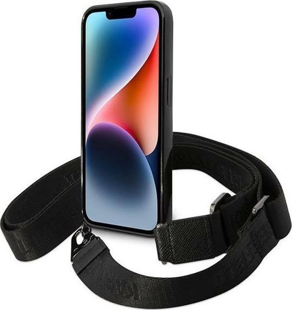 Σκληρή θήκη Karl Lagerfeld KLHCP14XSTSTP Apple iPhone 14 Pro Max ροζ με λωρίδες χρώματος και λουράκι