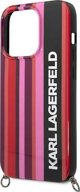 Σκληρή θήκη Karl Lagerfeld KLHCP14XSTSTP Apple iPhone 14 Pro Max ροζ με λωρίδες χρώματος και λουράκι