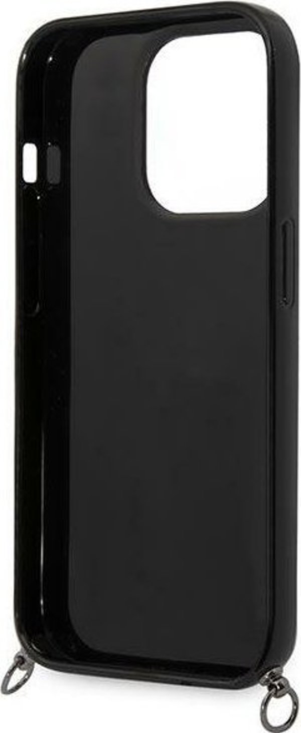 Σκληρή θήκη Karl Lagerfeld KLHCP14XSTSTP Apple iPhone 14 Pro Max ροζ με λωρίδες χρώματος και λουράκι