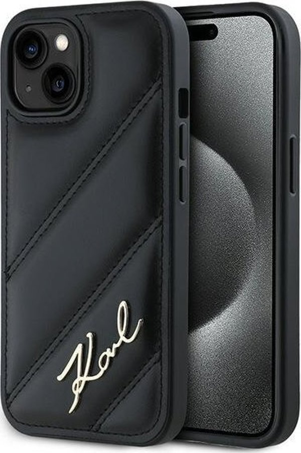 Σκληρή θήκη Karl Lagerfeld Karl Lagerfeld KLHCP13MPQDSMGK iPhone 13 6.1" μαύρη Diagonal Quilted Script