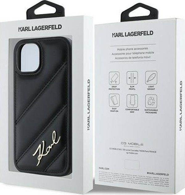 Σκληρή θήκη Karl Lagerfeld Karl Lagerfeld KLHCP13MPQDSMGK iPhone 13 6.1" μαύρη Diagonal Quilted Script