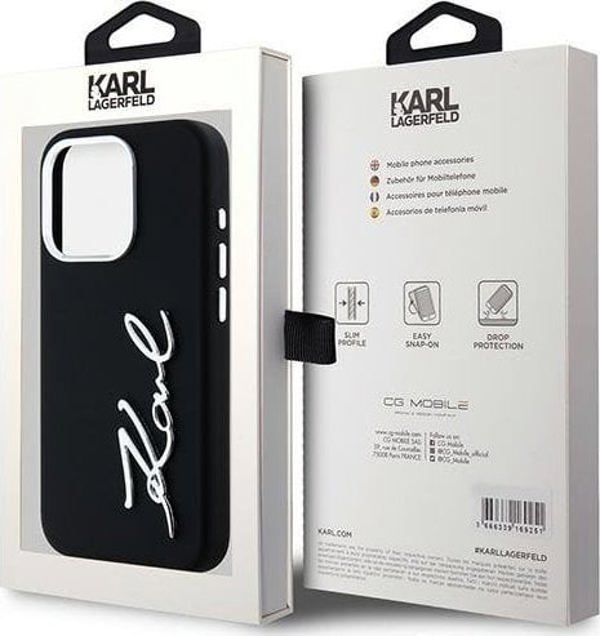 Σκληρή θήκη Karl Lagerfeld Karl Lagerfeld KLHCP15LSCMSMVK iPhone 15 Pro 6.1" μαύρη σιλικόνη με μεταλλικό λογότυπο Script