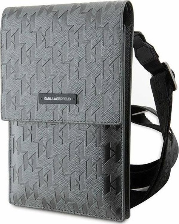 Karl Lagerfeld Karl Lagerfeld Torebka Na Telefon Klwbsamsmg Srebrna Hardcase Phone Pounch Universal Saffiano Mono Plaque