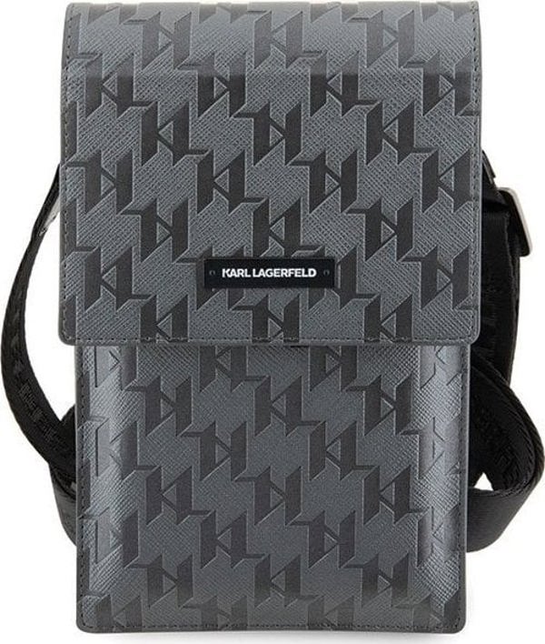 Karl Lagerfeld Karl Lagerfeld Torebka Na Telefon Klwbsamsmg Srebrna Hardcase Phone Pounch Universal Saffiano Mono Plaque