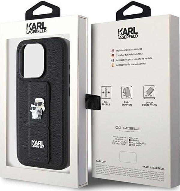 Θήκη Karl Lagerfeld Karl Lagerfeld KLHCP15XGSAKCPK iPhone 15 Pro Max 6.7" μαύρη/black hardcase Gripstand Saffiano Karl&Choupette Pins