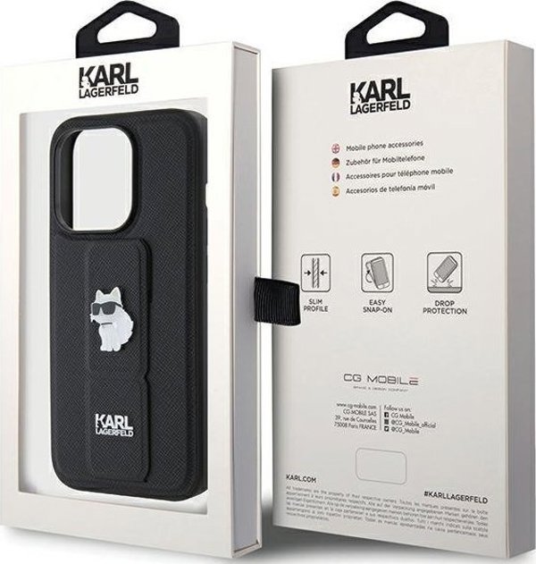 Karl Lagerfeld Karl Lagerfeld KLHCP15XGSACHPK iPhone 15 Pro Max 6.7" μαύρο/black σκληρή θήκη Gripstand Saffiano Choupette Pins