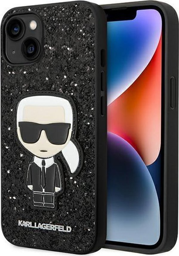 Θήκη Karl Lagerfeld για iPhone 14 Plus 6,7" σκληρή θήκη μαύρο Glitter Flakes Ikonik