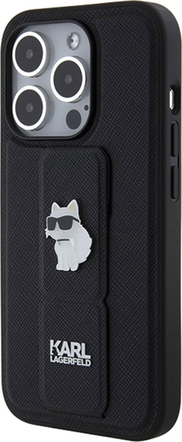 Karl Lagerfeld Karl Lagerfeld KLHCP14LGSACHPK iPhone 14 Pro 6.1" μαύρη σκληρή θήκη Gripstand Saffiano Choupette Pins
