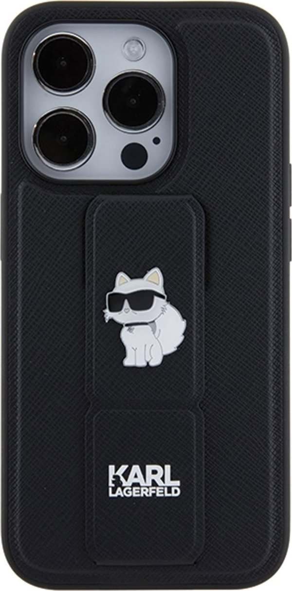 Karl Lagerfeld Karl Lagerfeld KLHCP14LGSACHPK iPhone 14 Pro 6.1" μαύρη σκληρή θήκη Gripstand Saffiano Choupette Pins