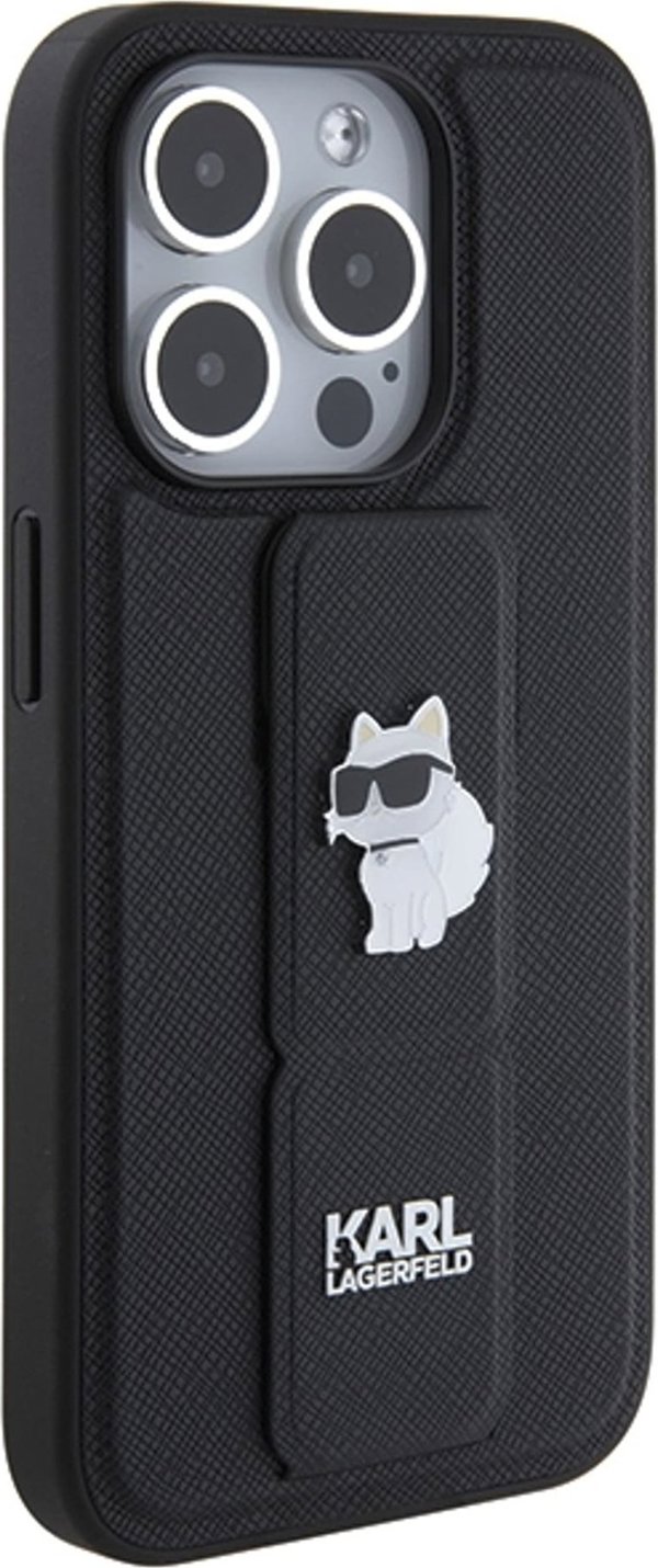 Karl Lagerfeld Karl Lagerfeld KLHCP14LGSACHPK iPhone 14 Pro 6.1" μαύρη σκληρή θήκη Gripstand Saffiano Choupette Pins
