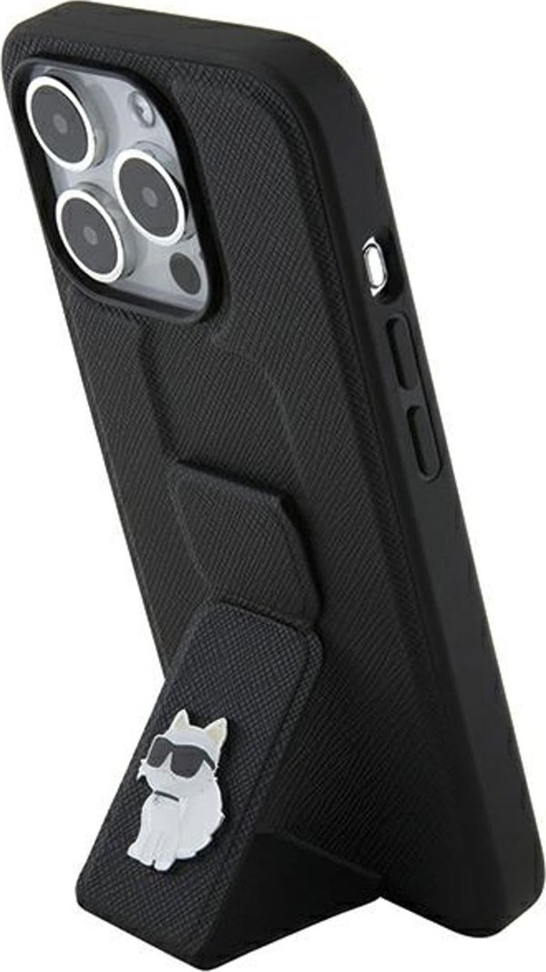 Karl Lagerfeld Karl Lagerfeld KLHCP14LGSACHPK iPhone 14 Pro 6.1" μαύρη σκληρή θήκη Gripstand Saffiano Choupette Pins