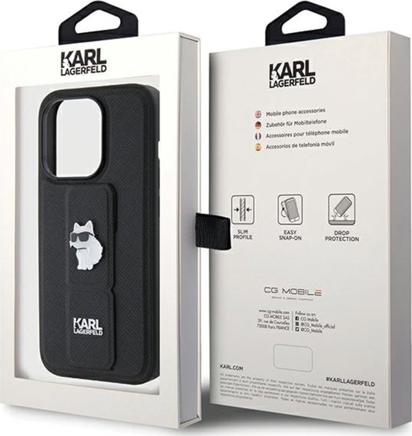 Karl Lagerfeld Karl Lagerfeld KLHCP14LGSACHPK iPhone 14 Pro 6.1" μαύρη σκληρή θήκη Gripstand Saffiano Choupette Pins