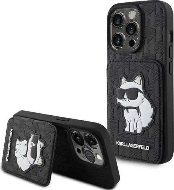 Karl Lagerfeld Karl Lagerfeld KLHCP15XSAKCNSCK iPhone 15 Pro Max 6.7" σκληρή θήκη Saffiano μαύρη με υποδοχές καρτών και βάση Monogram Choupette