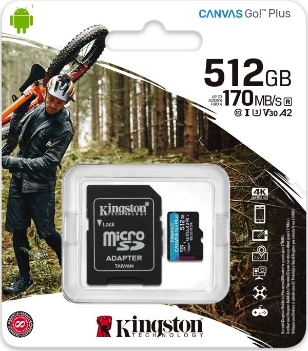 Κάρτα Kingston Canvas Go! Plus MicroSDXC 512 GB Class 10 UHS-I/U3 A2 V30 (SDCG3/512GB)