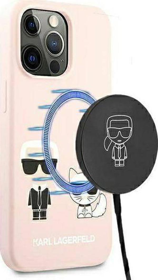 Case IPHONE 13 PRO MAX Karl Lagerfeld Hardcase Silicone Karl & Choupette Magsafe (KLHMP13XSSKCI) light pink