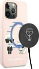 Case IPHONE 13 PRO MAX Karl Lagerfeld Hardcase Silicone Karl & Choupette Magsafe (KLHMP13XSSKCI) light pink