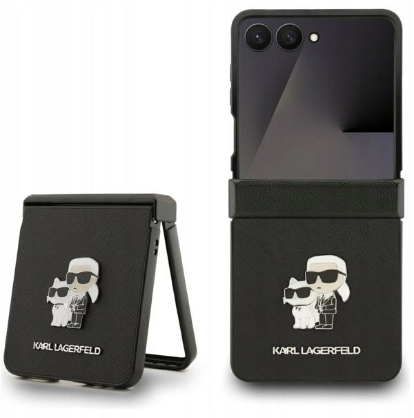 Karl Lagerfeld Saffiano Karl&Choupette Pin Case for Samsung Galaxy Z Flip7 Black