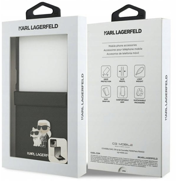 Karl Lagerfeld Saffiano Karl&Choupette Pin Case for Samsung Galaxy Z Flip7 Black