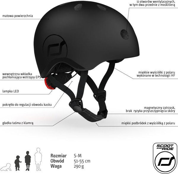 Κράνος για παιδιά 3+ μέγεθος S-M, χρώμα: Μαύρο (black), Scoot and Ride