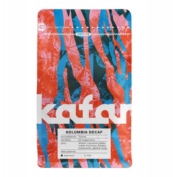 Kawa ziarnista Kafar Kolumbia Tolima Decaf bezkofeinowa 250g