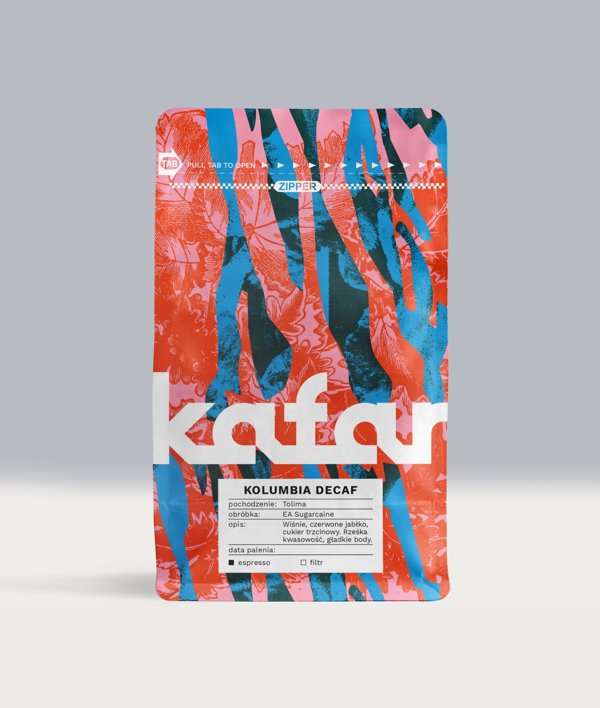 Kawa ziarnista Kafar Kolumbia Tolima Decaf bezkofeinowa 250g